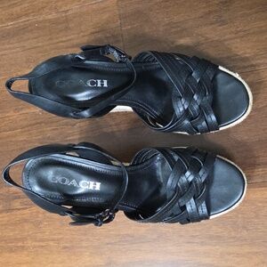 COACH DOTTIE BLACK WEDGE ESPADRILLE OPEN TOE SANDALS 7